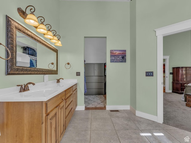 1872 N 1850 E, North Logan, UT 84341 - full bath featuring double vanity, tile patterned flooring, baseboards, and a high ceiling