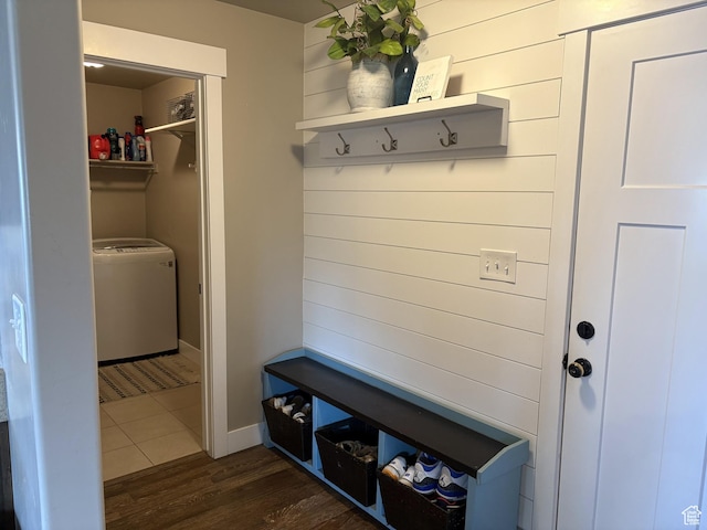 239 N 2400 E, Spanish Fork, UT 84660 - mudroom with washer / dryer, dark wood finished floors, and baseboards