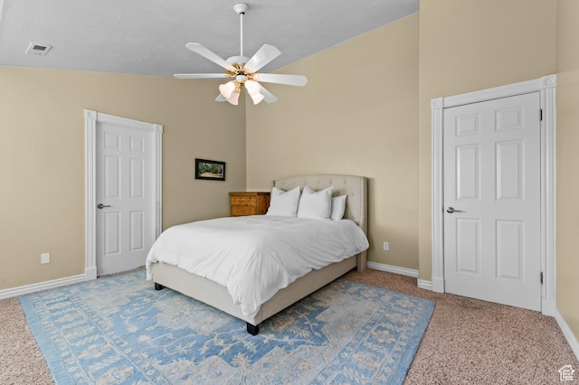 12064 S Fastback Cir, Riverton, UT 84065 - carpeted bedroom featuring vaulted ceiling, baseboards, and ceiling fan