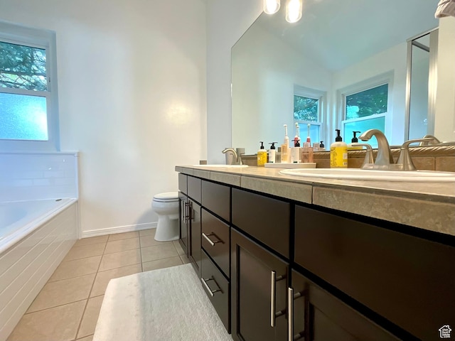 9574 S Equestrian Park Cir, Sandy, UT 84092 - full bath with double vanity, toilet, a garden tub, and tile patterned flooring