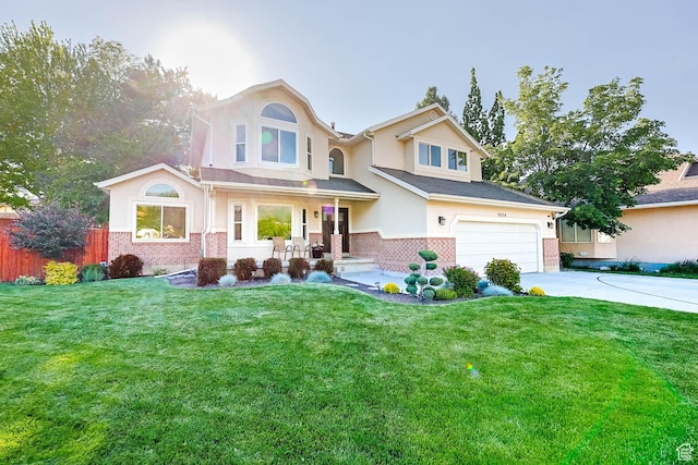 9574 S Equestrian Park Cir, Sandy, UT 84092 - traditional-style house with brick siding, driveway, an attached garage, and stucco siding
