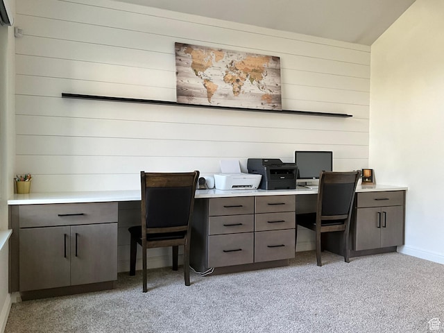 9574 S Equestrian Park Cir, Sandy, UT 84092 - office featuring baseboards, wood walls, and light colored carpet