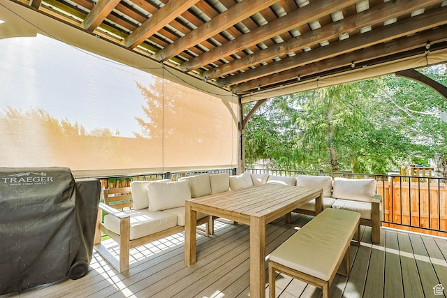 9574 S Equestrian Park Cir, Sandy, UT 84092 - wooden terrace with an outdoor hangout area and grilling area