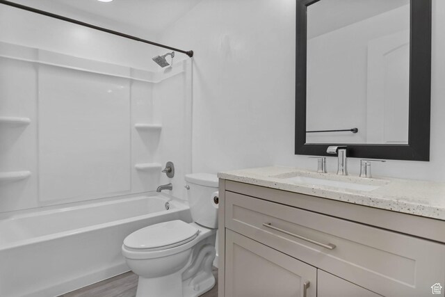 15223 S Wild Horse Way, Bluffdale, UT 84065 - bathroom with toilet, vanity, shower / bathtub combination, and wood finished floors