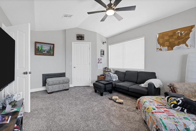 740 W Uzona Ave, Hildale, UT 84784 - carpeted living area with vaulted ceiling, ceiling fan, and baseboards