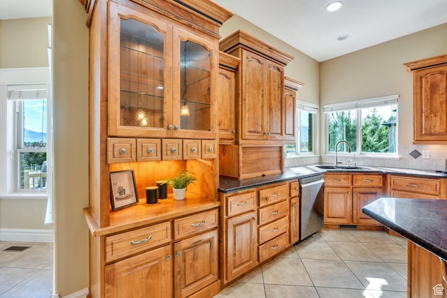 2632 S 2975 W, West Haven, UT 84401 - kitchen featuring stainless steel dishwasher, a sink, backsplash, plenty of natural light, and recessed lighting