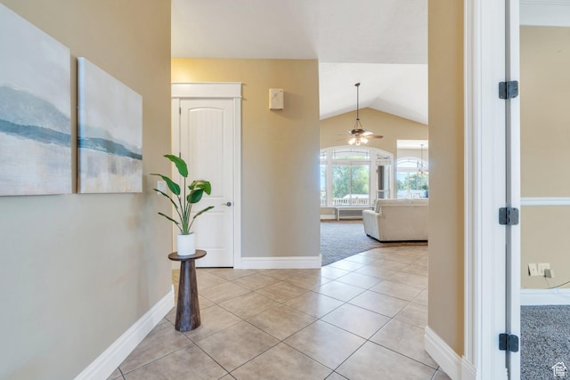 2632 S 2975 W, West Haven, UT 84401 - entryway featuring lofted ceiling, a ceiling fan, light tile patterned floors, and baseboards