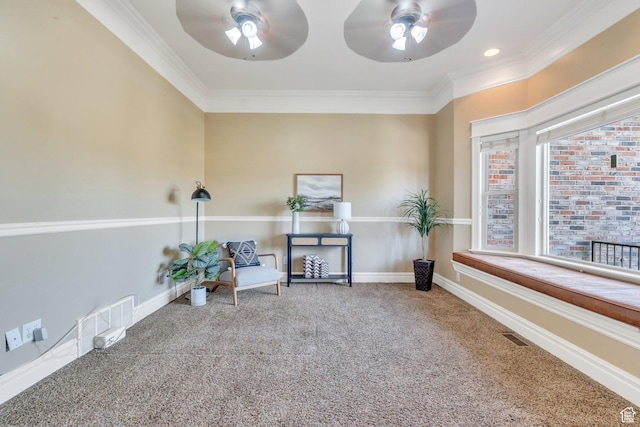 2632 S 2975 W, West Haven, UT 84401 - sitting room with carpet flooring, ceiling fan, ornamental molding, and baseboards