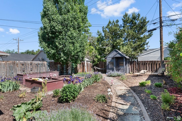 1451 E Redondo, Salt Lake City, UT 84105 - fenced backyard featuring a vegetable garden and an outdoor structure