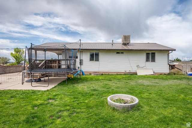 1790 E Homestead, Enoch, UT 84721 - back of property with a trampoline, metal roof, and a patio area
