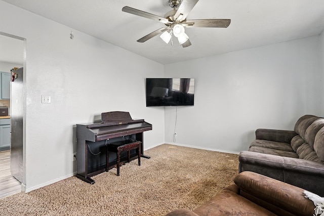 1790 E Homestead, Enoch, UT 84721 - living room with light colored carpet, a ceiling fan, baseboards, and vaulted ceiling