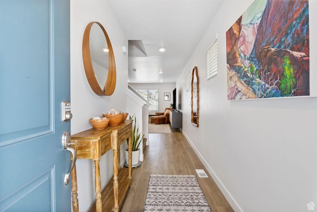 3547 E 1360 S, Spanish Fork, UT 84660 - corridor with wood finished floors, recessed lighting, stairway, and baseboards