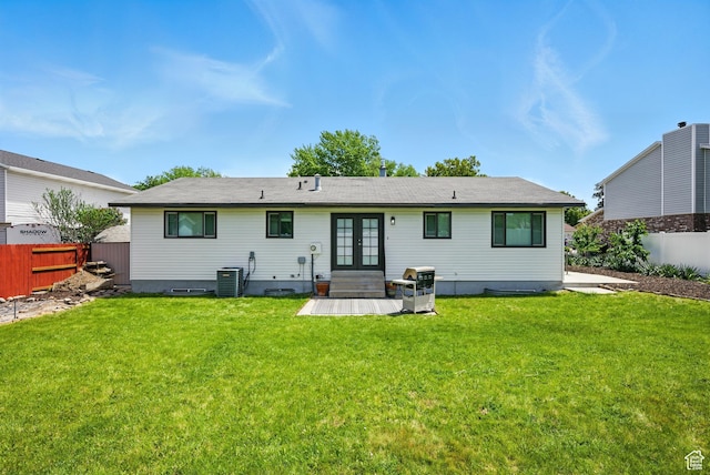 9604 S Stornoway Cir W, South Jordan, UT 84009 - rear view of property with french doors, central AC unit, and a patio area
