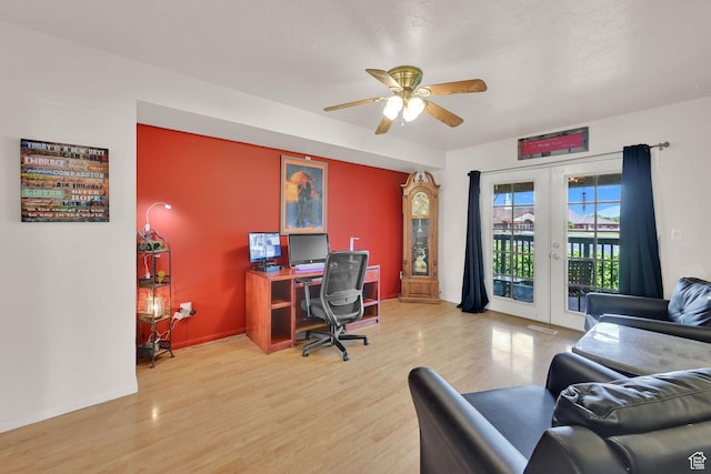 1368 E 5800 S, South Ogden, UT 84405 - office featuring french doors, wood finished floors, a ceiling fan, and baseboards