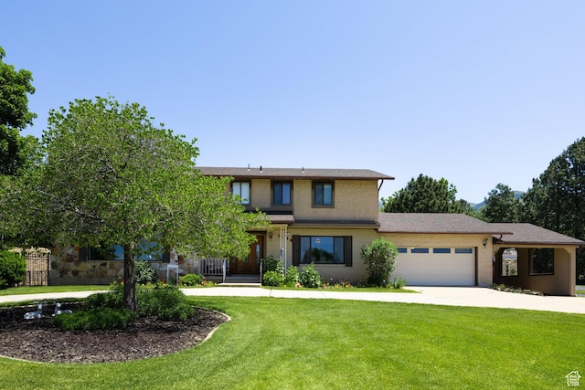 1478 N Ewe Turn St E, Kaysville, UT 84037 - view of front of house with a front yard, concrete driveway, an attached garage, and brick siding