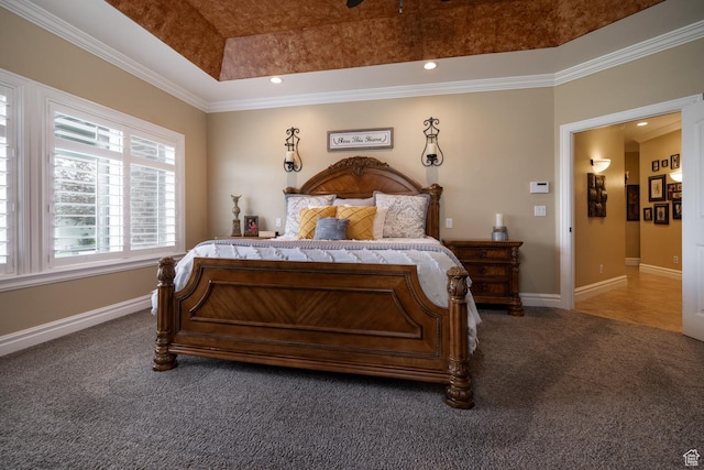 403 W 4000 S, Vernal, UT 84078 - carpeted bedroom featuring crown molding, a raised ceiling, baseboards, and recessed lighting