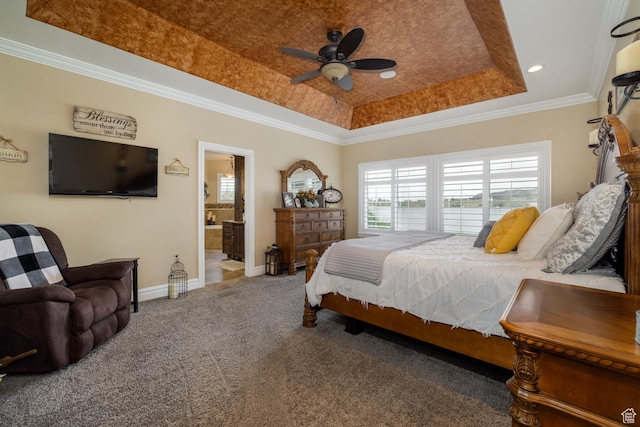 403 W 4000 S, Vernal, UT 84078 - bedroom featuring a tray ceiling, carpet flooring, baseboards, crown molding, and recessed lighting