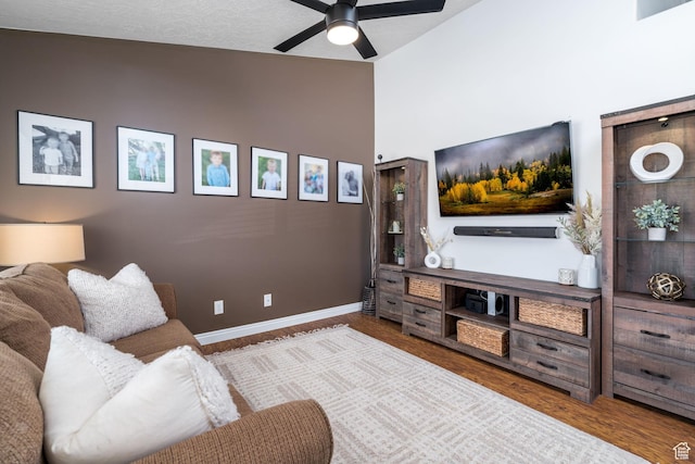 7850 Wasatch Way, Park City, UT 84098 - living room with lofted ceiling, ceiling fan, and baseboards