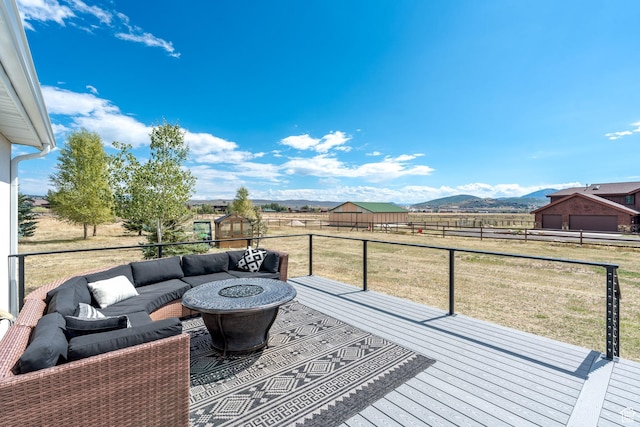 7850 Wasatch Way, Park City, UT 84098 - deck featuring an outdoor living space, a mountain view, and a view of rural / pastoral area
