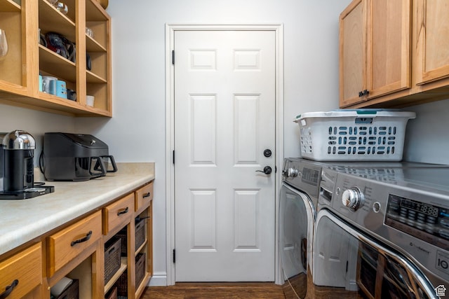 7850 Wasatch Way, Park City, UT 84098 - laundry room featuring washer and clothes dryer, cabinet space, and dark wood-style flooring