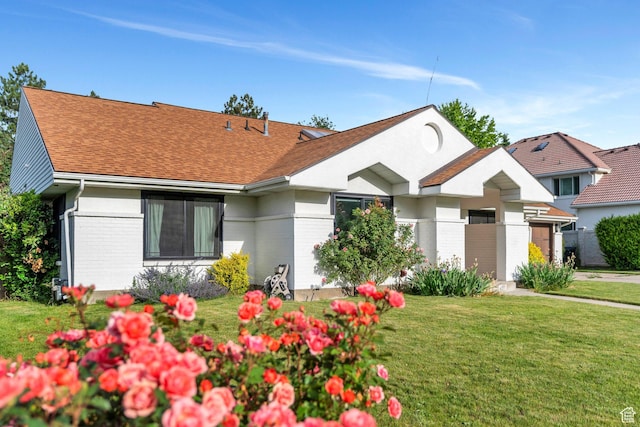 4055 N Cove Dr, Provo, UT 84604 - view of front of property with brick siding, a front lawn, and roof with shingles