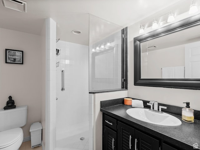105 S 1100 E Unit 508, Salt Lake City, UT 84102 - bathroom with vanity, toilet, a stall shower, and tile patterned flooring