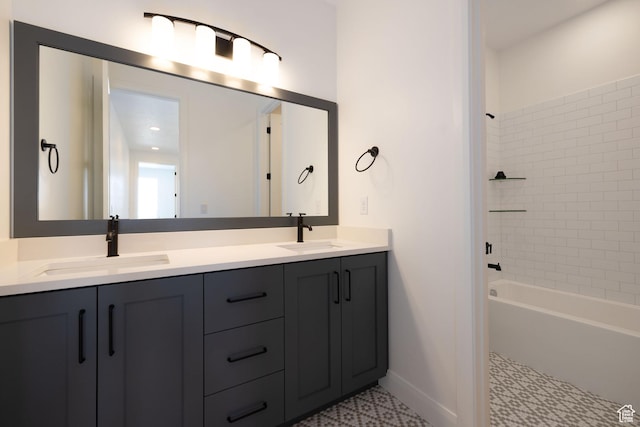 6527 W Barneys Creek Way, West Jordan, UT 84081 - bathroom featuring double vanity, shower / bath combination, and baseboards