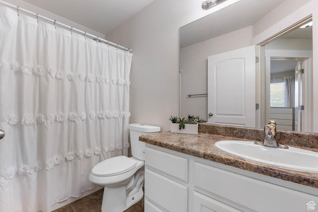 2671 N Garden Dr, Lehi, UT 84043 - bathroom featuring vanity, toilet, curtained shower, and tile patterned flooring