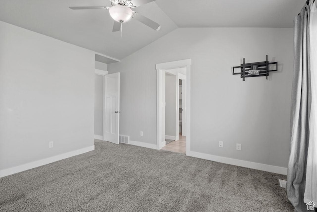4972 N Sage Park Dr, Eagle Mountain, UT 84005 - carpeted empty room with ceiling fan, lofted ceiling, and baseboards