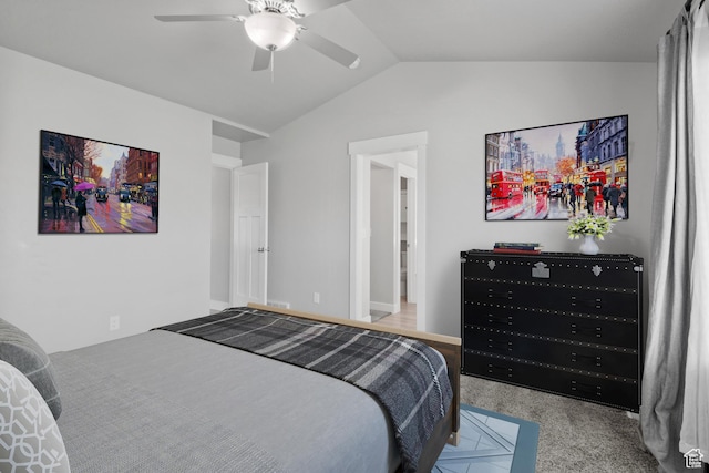 4972 N Sage Park Dr, Eagle Mountain, UT 84005 - carpeted bedroom featuring vaulted ceiling and ceiling fan