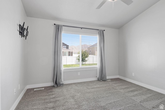 4972 N Sage Park Dr, Eagle Mountain, UT 84005 - empty room with carpet floors, ceiling fan, baseboards, and vaulted ceiling