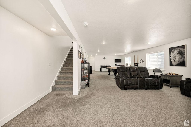 460 E 535 S, Hyrum, UT 84319 - living area with carpet floors, stairs, baseboards, and recessed lighting