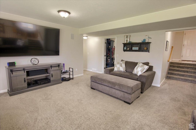 7939 S 2450 E, South Weber, UT 84405 - living area featuring carpet floors, baseboards, and stairs