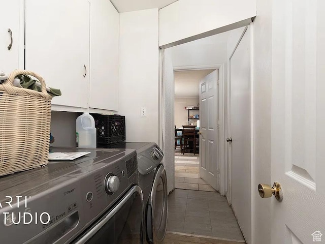 123 N 800 E, Payson, UT 84651 - laundry room featuring cabinet space, washing machine and clothes dryer, and light tile patterned floors