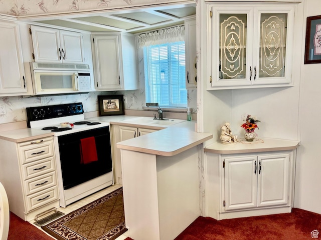 1160 E Telegraph St Unit 49, Washington, UT 84780 - kitchen featuring white microwave, electric range, light countertops, glass insert cabinets, and a sink