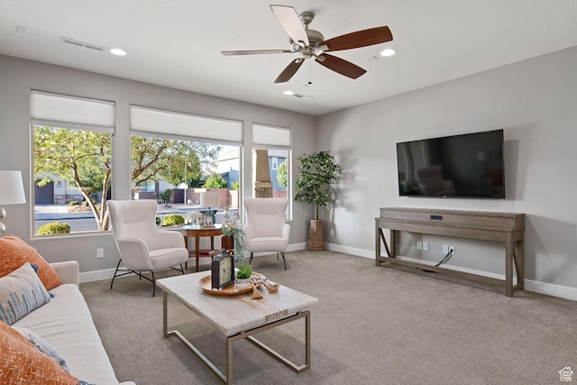 2914 E 1880 S, St George, UT 84790 - carpeted living area with baseboards, ceiling fan, and recessed lighting