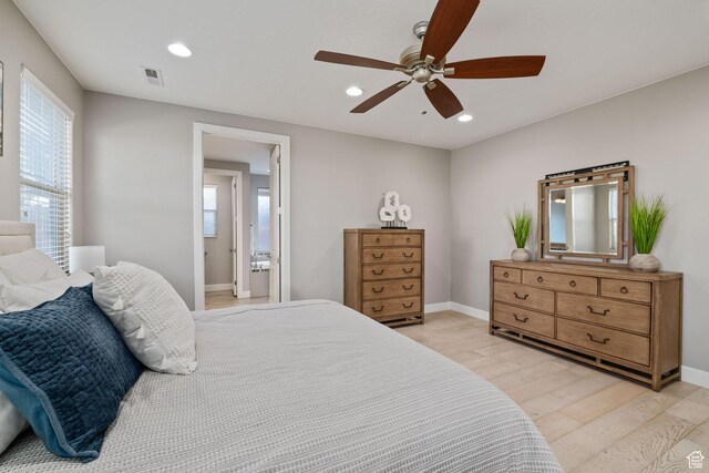 2914 E 1880 S, St George, UT 84790 - bedroom with light wood-type flooring, recessed lighting, baseboards, and ceiling fan