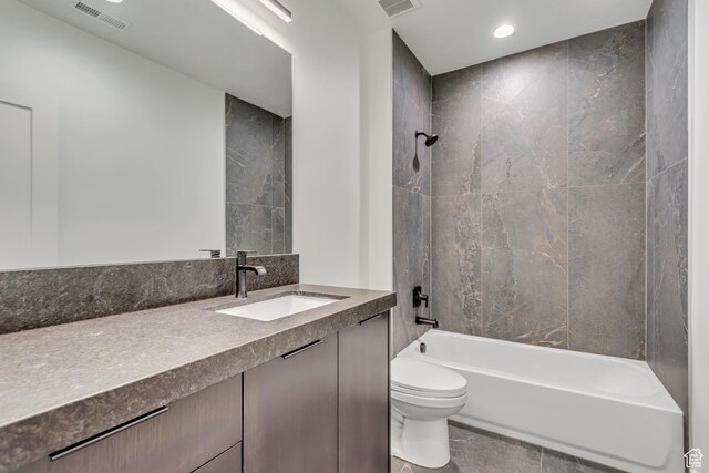 13393 S Sky Ranch Rd, Herriman, UT 84096 - bathroom featuring toilet, vanity, shower / bath combination, and recessed lighting