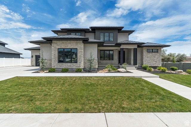13393 S Sky Ranch Rd, Herriman, UT 84096 - prairie-style home with a standing seam roof, stone siding, and metal roof