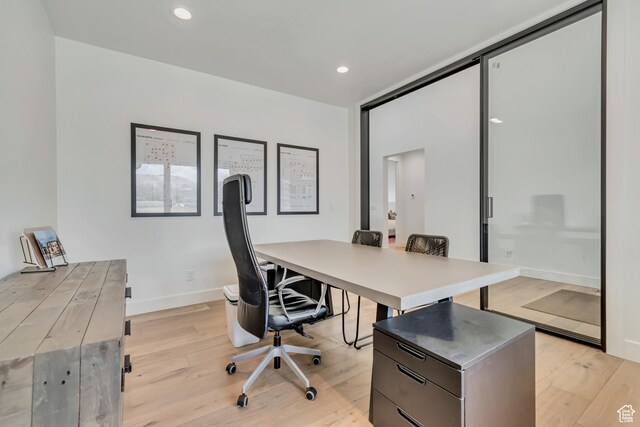 13393 S Sky Ranch Rd, Herriman, UT 84096 - office space with light wood-type flooring, recessed lighting, and baseboards