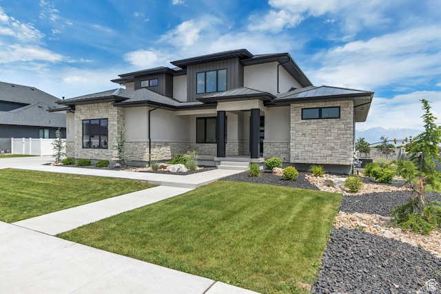 13393 S Sky Ranch Rd, Herriman, UT 84096 - prairie-style home featuring stone siding, a standing seam roof, and stucco siding