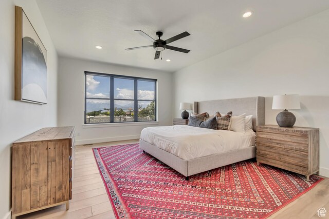 13393 S Sky Ranch Rd, Herriman, UT 84096 - bedroom featuring recessed lighting, light wood-style flooring, baseboards, and a ceiling fan