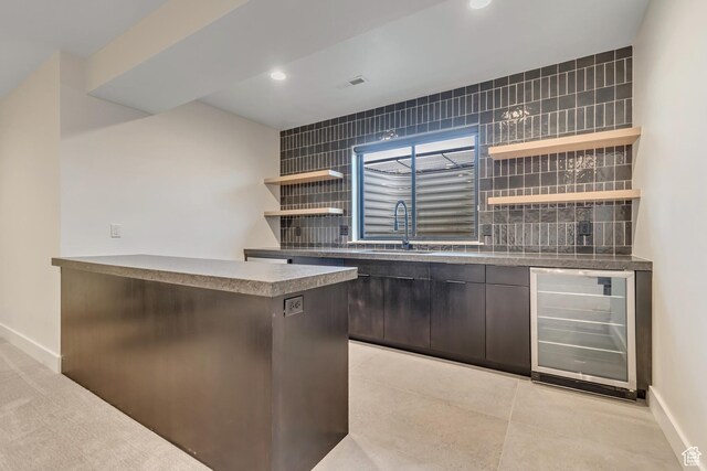 13393 S Sky Ranch Rd, Herriman, UT 84096 - bar featuring beverage cooler, a sink, backsplash, baseboards, and recessed lighting