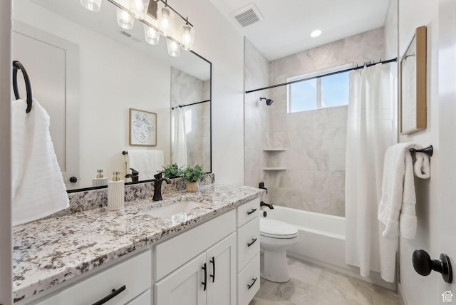 345 E 100 S, Santaquin, UT 84655 - full bath featuring vanity, toilet, shower / bath combo, and marble finish flooring