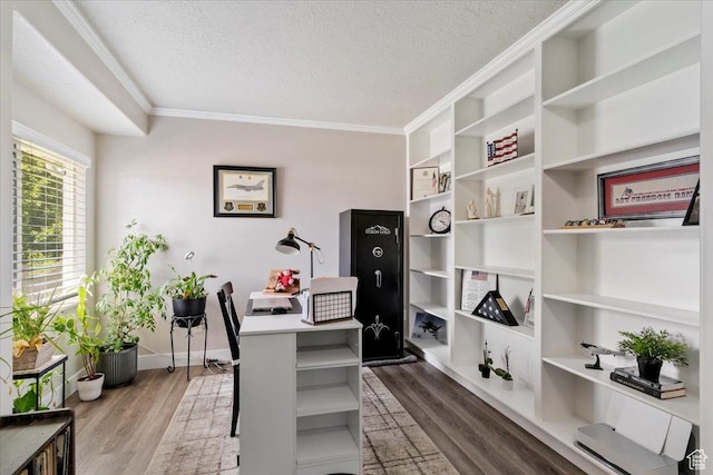 1403 Gleneagles Dr, Syracuse, UT 84075 - office area with a textured ceiling, ornamental molding, wood finished floors, and baseboards