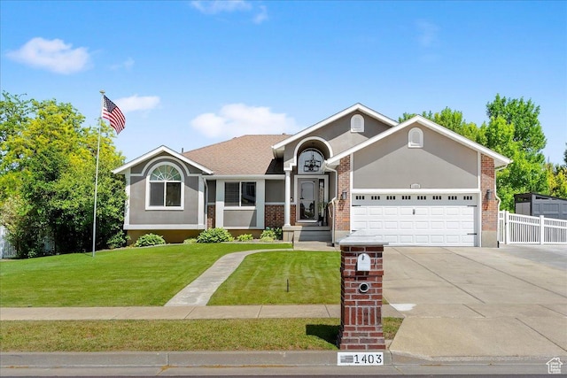 1403 Gleneagles Dr, Syracuse, UT 84075 - ranch-style house with driveway, a garage, brick siding, and stucco siding