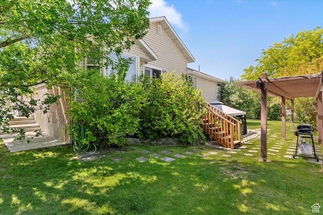 1403 Gleneagles Dr, Syracuse, UT 84075 - view of grassy yard with stairway and a pergola