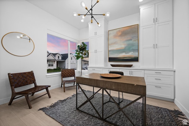 4771 W Juniper Bend Cir, Herriman, UT 84096 - office space featuring a chandelier, baseboards, and light wood-type flooring