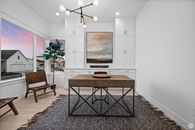 4771 W Juniper Bend Cir, Herriman, UT 84096 - office space featuring light wood-style flooring, a chandelier, baseboards, and recessed lighting