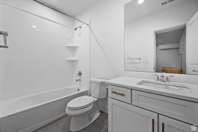4771 W Juniper Bend Cir, Herriman, UT 84096 - bathroom featuring toilet, vanity, bathtub / shower combination, and recessed lighting